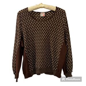 Vintage St Michael M&S UK 16 Brown Gold Metallic Knit Sweater Made Britain